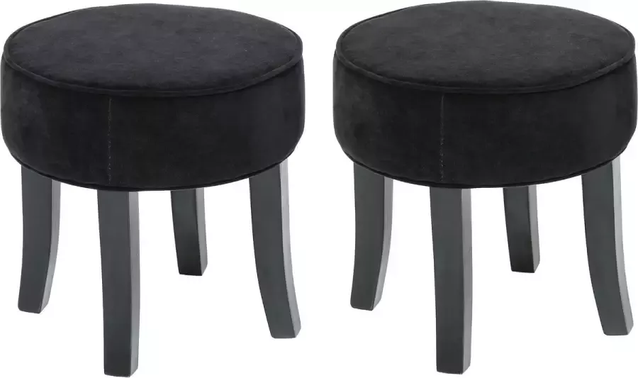 Atmosphera Zit krukje bijzet stoel 2x hout stof zwart fluweel D35 x H40 cm Krukjes