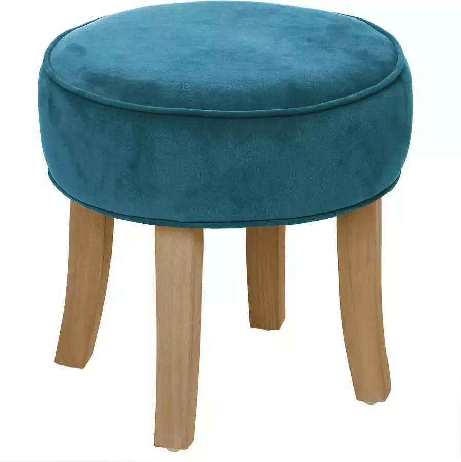 Atmosphera Zit krukje bijzet stoel hout stof blauw fluweel D35 x H40 cm Krukjes - Foto 1