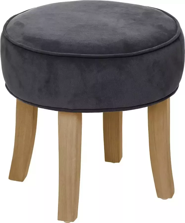Atmosphera Zit krukje bijzet stoel hout stof grijs fluweel D35 x H40 cm Krukjes - Foto 1