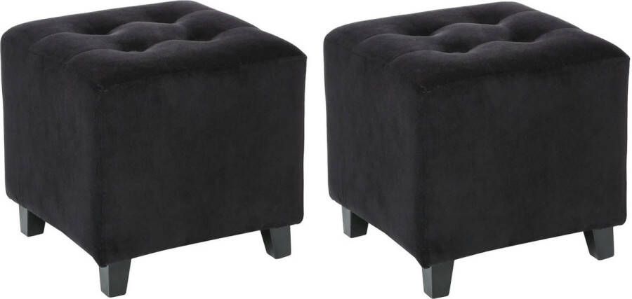 Atmosphera Zit krukje bijzet stoel poef 2x hout stof zwart fluweel D35 x H35 cm Krukjes - Foto 1