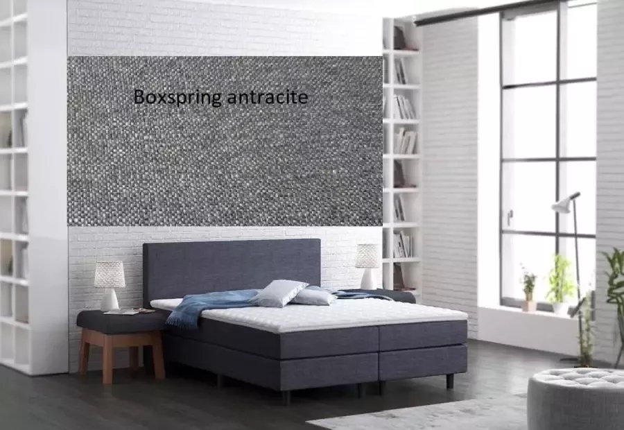 A.T.O.M Boxspring antracite 140x220cm met koudschuim medium 3D topper 10cm