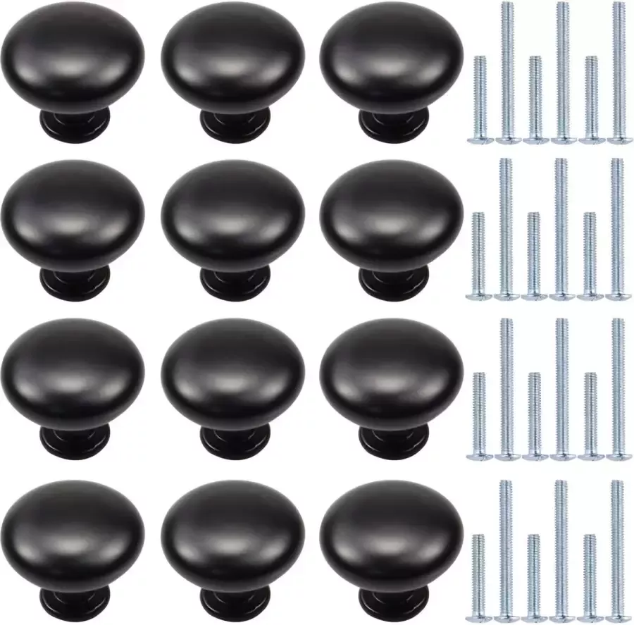 Atopo 12 Delige Ladeknop Ronde Kasttrekker Deurklink met 2 Maatschroeven voor Meubelkast Dressoir Kledingkast Perfect voor Leuken Badkamer Slaapkamer (Zwart)