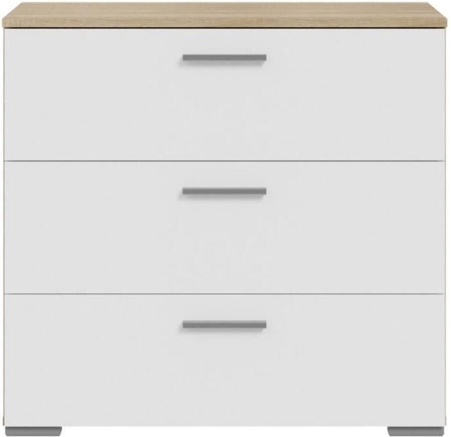 Merkloos BASJANA ladekast 3 laden Sonoma eiken en mat wit decor L80 2 x D41 3 x H75 8 cm