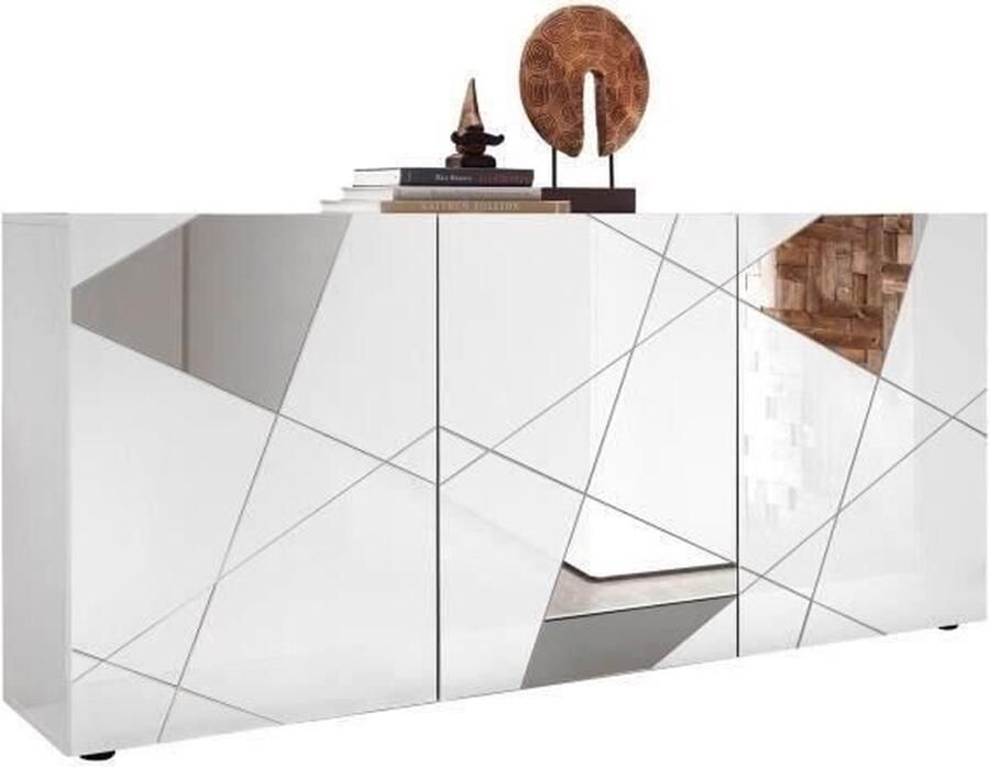 Merkloos Buffet Victory 3 Deuren Wit Lak Lakte briljant gelak met spiegel Serigraphy L181 cm