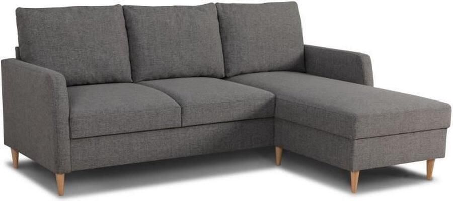 Aucune CHIPY 3-zits vaste hoekbank Antraciet stof Omkeerbaar L 192 x D 137 x H 82 cm Zwarte poten