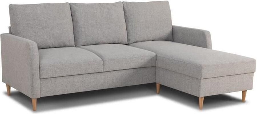 Aucune CHIPY 3-zits vaste hoekbank Muisgrijze stof Omkeerbaar L 192 x D 137 x H 82 cm Natuurlijke houten poten - Foto 2