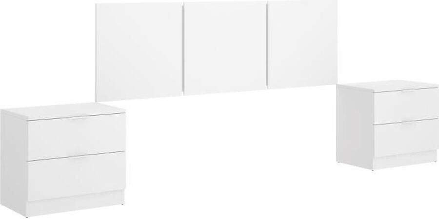 Aucune Hoofdbordset in 3 delen + 2 nachtkastjes met 2 lades HAVANA Wit 256 8 x 34 2 x 96 cm