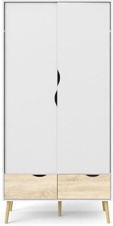 Aucune Kledingkast Wit Eiken 2 deuren 2 laden Uitlopende massief houten basis Slaapkamer 98 7 x 58 1 x 200 1 cm TVILUM