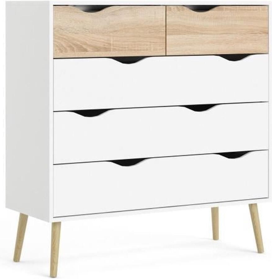 Merkloos Ladekast met 5 laden Wit eiken Uitlopende massief houten basis 98 7 x 39 1 x 100 9 cm TVILUM