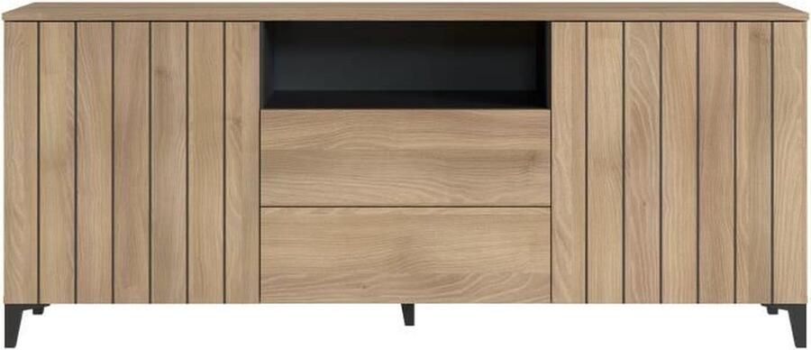 Merkloos LINEAS dressoir Eiken melamine 2 deuren + 2 laden + 1 nis L180 x D44 x H75 cm