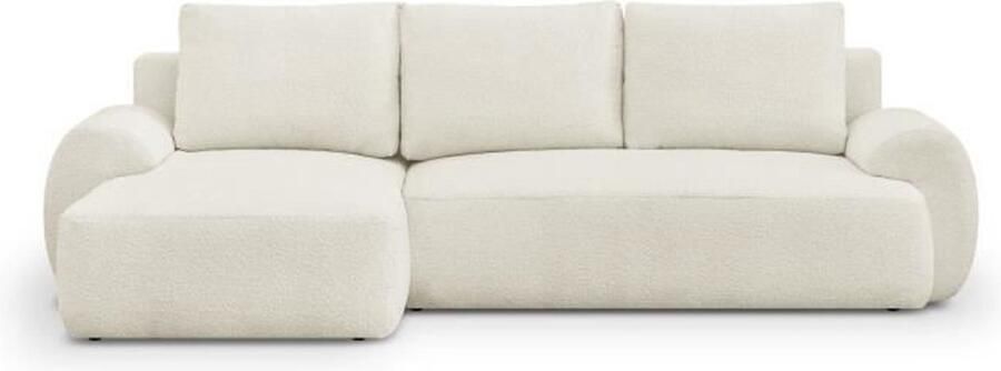 Aucune MILO 3-zits converteerbare hoekbank links Lichtbeige badstof Opbergdoos L 264 x H 84 x D 99 145 cm
