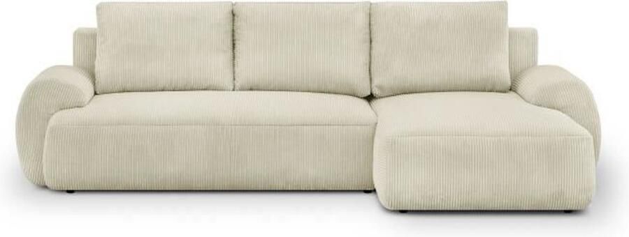 Aucune MILO 3-zits hoekbank rechts omvormbaar Beige ribfluweel Opbergdoos L 264 x H 84 x D 99 145 cm