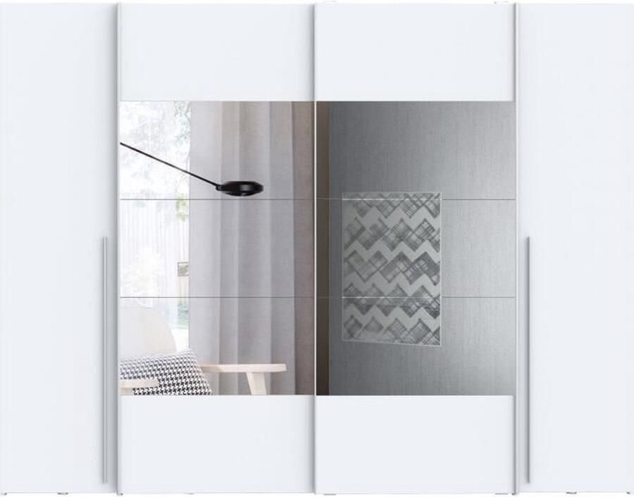 Merkloos NARAGO kledingkast Mat wit decor 2 schuifdeuren + spiegel + 2 draaideuren + 2 kledingkasten L270 x D61 x H210 cm
