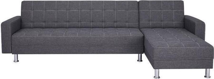 Merkloos Omkeerbare 3-zits converteerbare hoekbank Donkergrijze stof met witte stiksels Stalen poten L277xD157xH80 cm IVANA