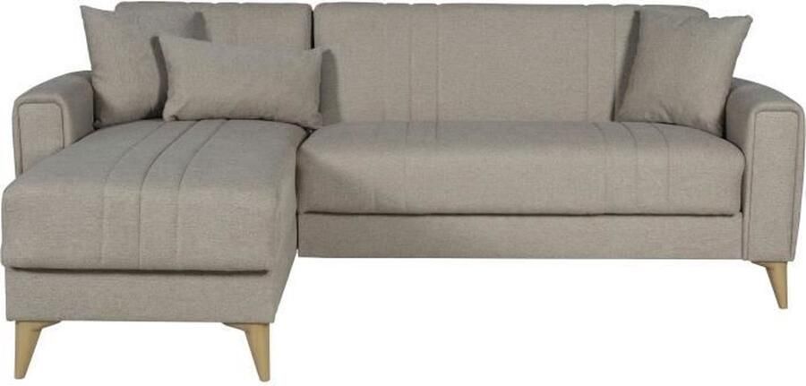 Aucune Omkeerbare hoekbank 3 4 personen OMEGA Beige stof Doos 3 kussens 225 x 81 151 x 84 cm