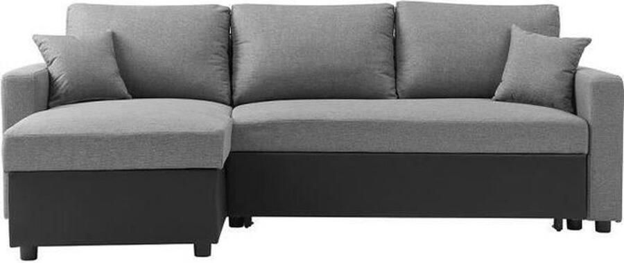 Aucune Omkeerbare hoekbank met groot bed + opbergvak Zwart en grijze stof L 228 x D 148 x H 86 cm OWENS