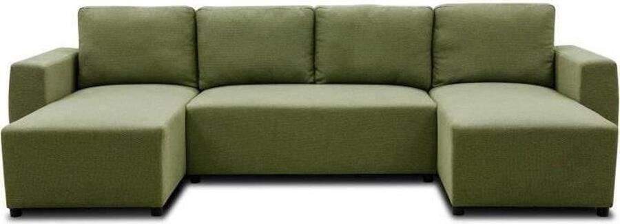 Aucune PHARELL 5 6-zits panoramische converteerbare hoekbank Olijfkleurige stof Opbergdoos L297 x D155 x H71 85 cm