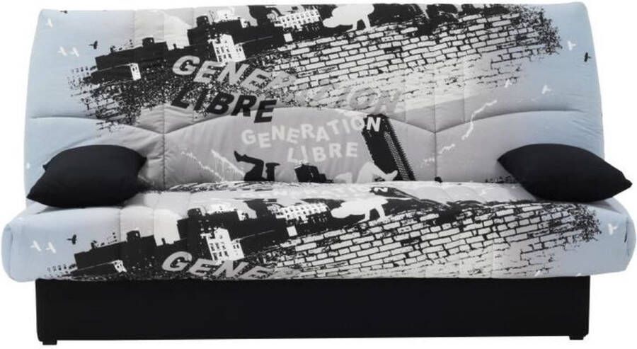 Merkloos Clic clac 3 plaatsen DREAM 100% Katoenen stof met grijze Parkour print Bed 125x190 cm L190 x D92 x H96 cm