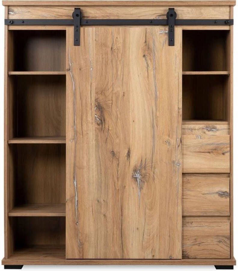 Aucune MANZANO dressoir Flagstaff eiken decor 1 schuifdeur + 3 laden + 2 nissen L120 x H140 x D40 cm - Foto 2