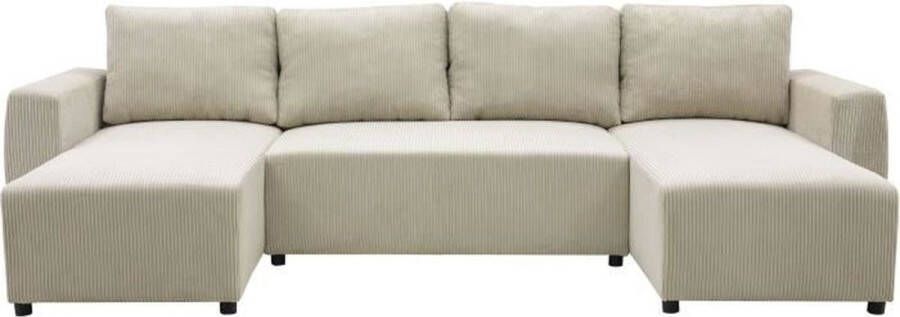 Aucune PHARELL 5 6-zits panoramische converteerbare hoekbank Parel corduroy stof Opbergdoos L297 x D155 x H71 85