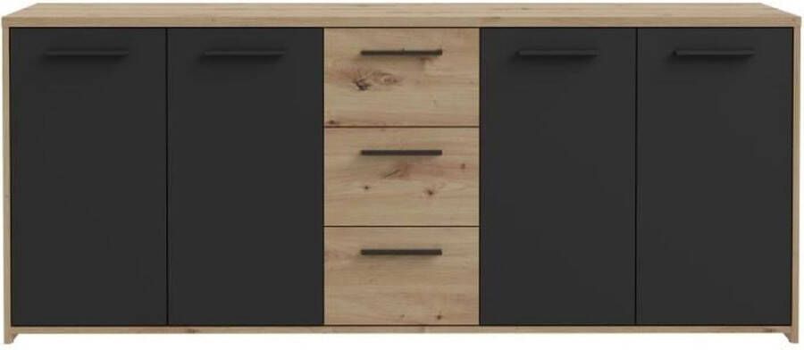 Aucune PILVI dressoir Eigentijdse stijl Melaminedeeltjes Artisanaal eiken en zwart decor 4 deuren + 3 laden L179 2 x D42 x H74 5 cm