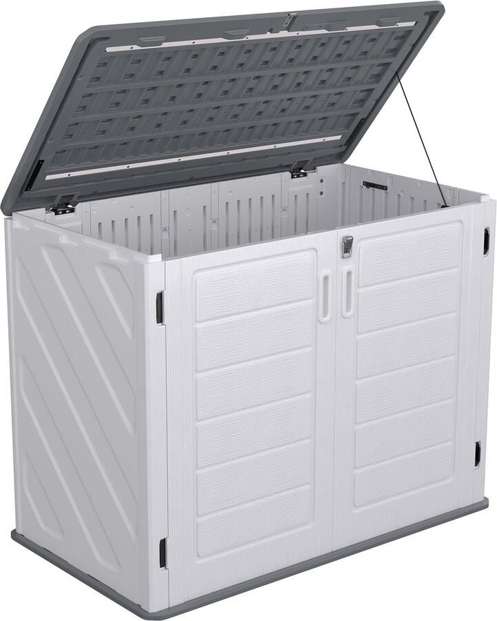 Aufun 130 x 75 x 100 cm tuinbox Tuinkast afvalcontainerbox wit opbergdoos voor 700 liter inhoud weerbestendig en uv-bestendig gereedschapsschuur voor tuingereedschap