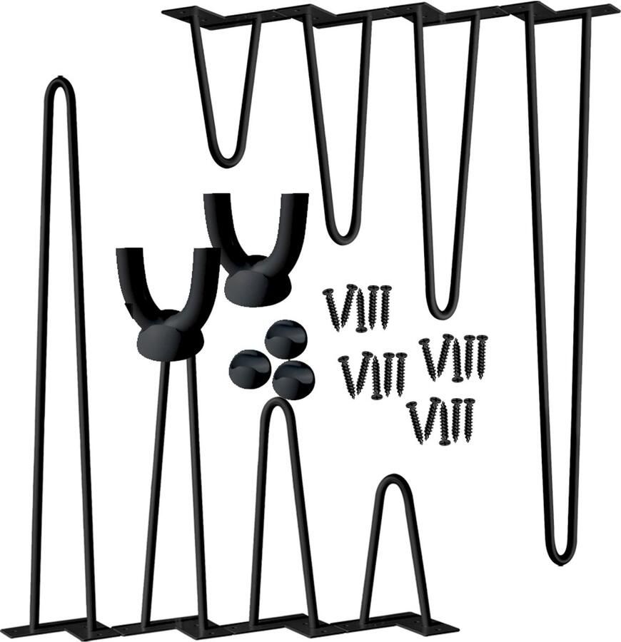 Aufun 4x 15cm Hairpin Tafelpoten Tafelglijders Tafelframe Met 2 Stangen Inclusief Gratis Vloerbeschermers Voor Salontafel Tafel En Bureau Zwart