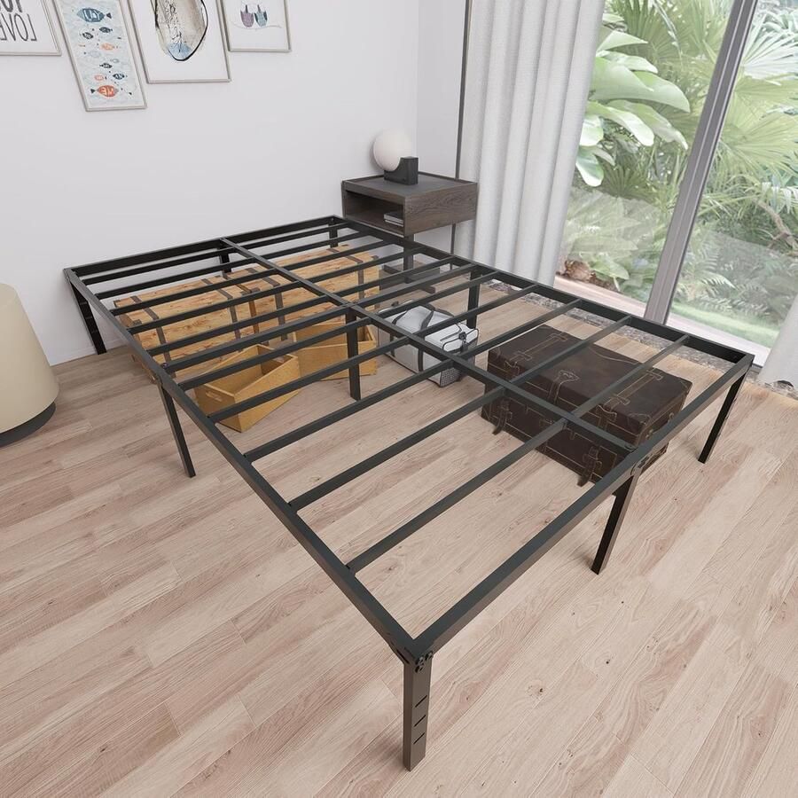 Aufun gestoffeerd bed 140 x 200 cm bedframe eenpersoonsbed van metaal designbed modern jeugdbed met lattenbodem houten lattenbodem bedframe metalen bed eenvoudige montage zwart logeerbed
