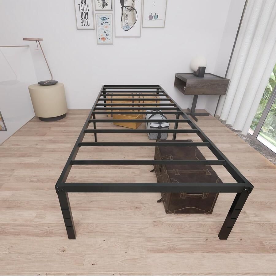 Aufun gestoffeerd bed 90 x 200 cm bedframe eenpersoonsbed van metaal designbed modern jeugdbed met lattenbodem houten lattenbodem bedframe metalen bed eenvoudige montage zwart logeerbed