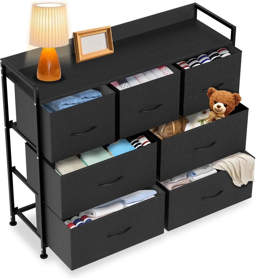 Aufun Ladekast Met 7 Stoffen Lades Slaapkamerladekast Opbergkast Stoffen Ladekast Metalen Frame Stoffen Ladekast (Zwart)