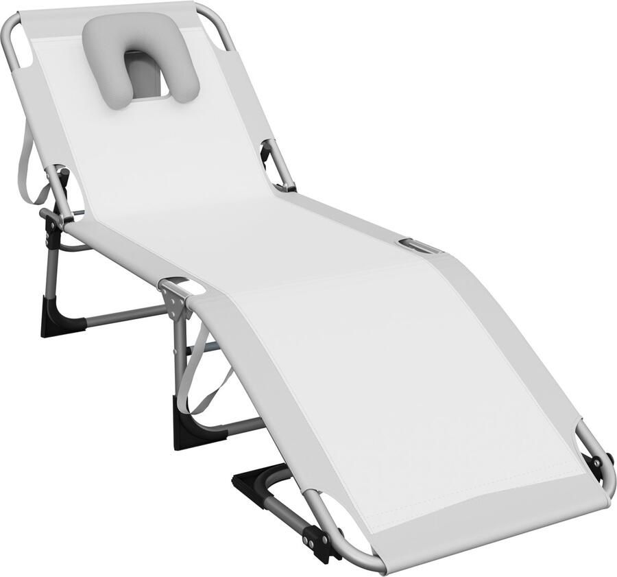Aufun Opvouwbare Ligstoel Met Gezichtsopening Strandligstoel Met Kussen & Draaggrepen & Zijvak 3-Voudig Verstelbaar Ligvlak Tuinligstoe Lichtgrijsl Voor Tuinterras Strandvakantie