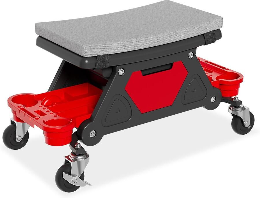 Aufun Werkplaatsrolplank Werkplaatskruk Verrijdbare Zitting Montagebank Met 360° Wielen Montagekruk Garagekruk Inclusief Opbergbox Voor Pallets (Type A)