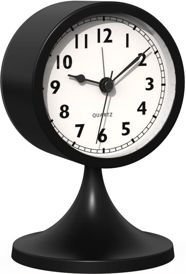 AULEDIO Analoge wekker tikt niet tafelklok metaalzwart met nachtlampje en snoozefunctie klassieke retro vintage wekker werkt op batterijen voor naast het bed slaapkamer kantoor 12 5 cm
