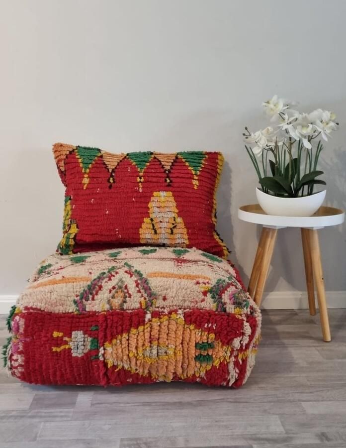 Authentiekevloerkleden.nl Marokkaanse poef set poef en kussen Berber poef poefset005 zitzak zitkussen