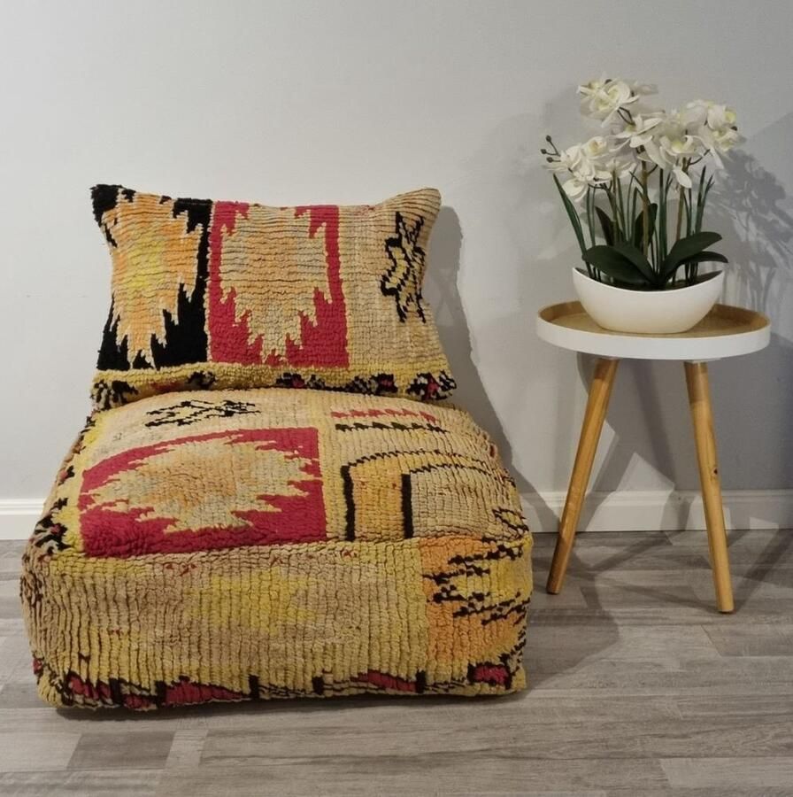 Authentiekevloerkleden.nl Marokkaanse poef set poef en kussen Berber poef poef011 zitzak zitkussen retro poefs oosterse poefen