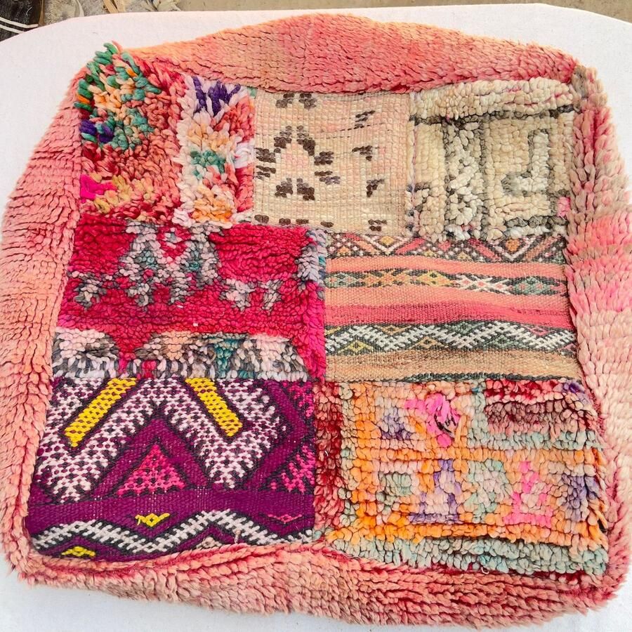 Authentiekevloerkleden.nl Patchwork Marokkaanse poef oranje zit kussen zonder vulling Berber poef – poef240- zitzak zitkussen retro poefs oosterse poefen