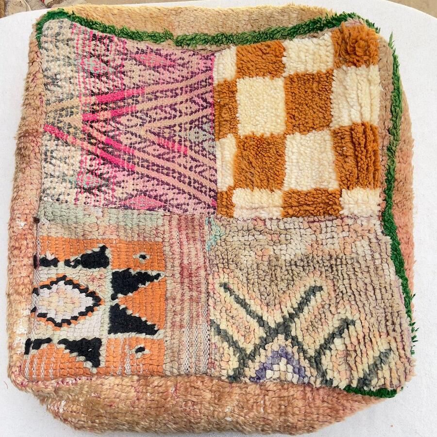 Authentiekevloerkleden.nl Patchwork Marokkaanse poef zit kussen zonder vulling Berber poef – poef239- zitzak zitkussen retro poefs oosterse poefen