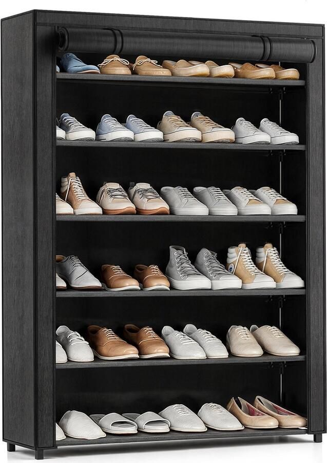 Avelona Schoenenkast Zwart – 6 Lagen Schoenenrek – Opbergkast voor 36 Paar – 108x100x28 cm Schoenen Opbergsysteem – Schoenenkast Zwart