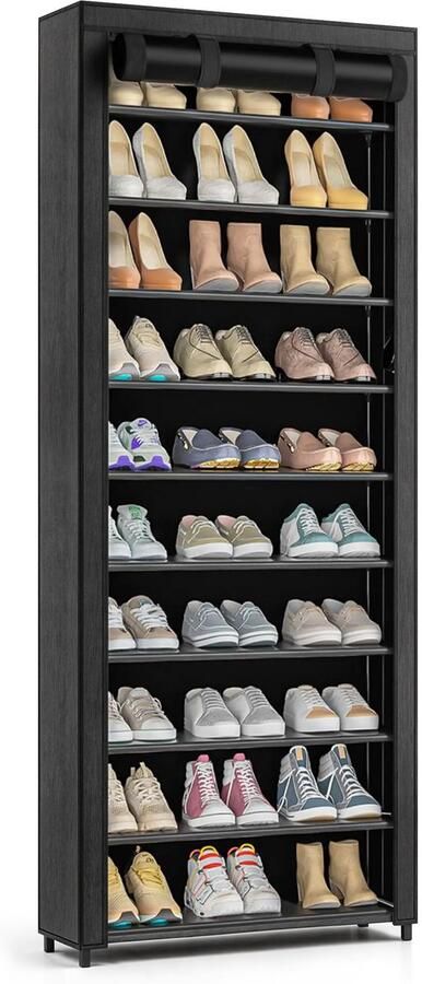 Avelona Schoenenkast Zwart – 9 Lagen Schoenenrek – Opbergkast voor 27 Paar – 160x58x28 cm Schoenen Opbergsysteem – Schoenenkast Zwart