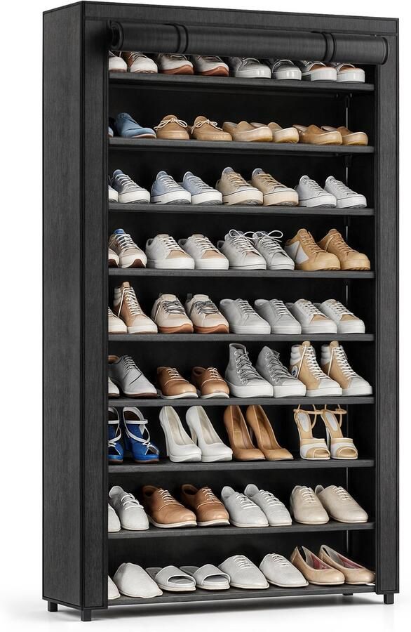 Avelona Schoenenkast Zwart – 9 Lagen Schoenenrek – Opbergkast voor 54 Paar – 160x100x28cm Schoenen Opbergsysteem – Schoenenkast Zwart