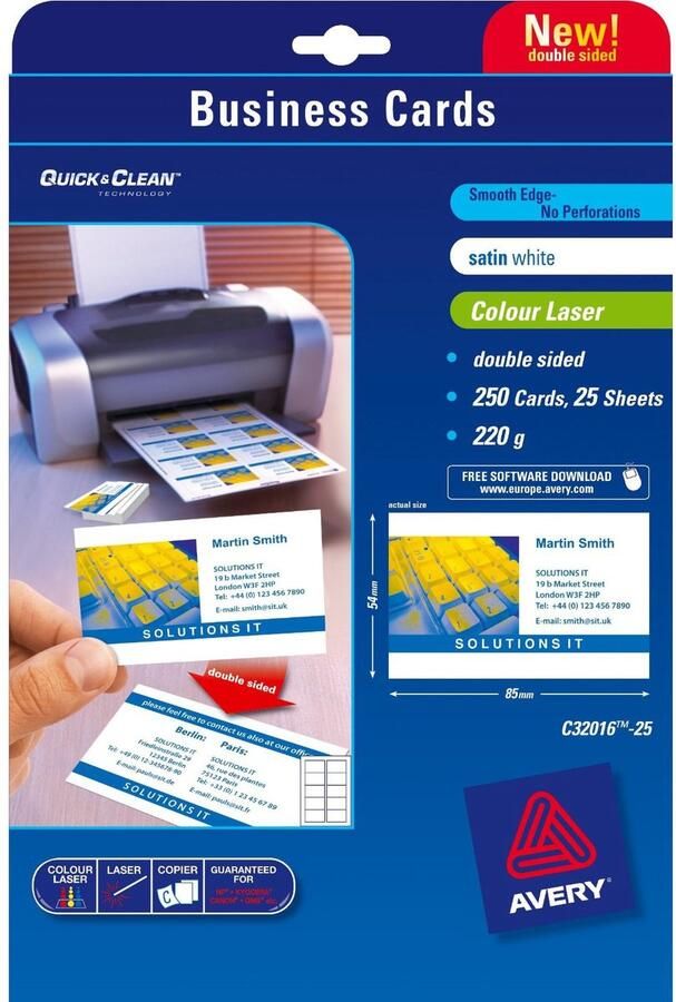 Avery Quick&Clean 85 x 54 mm (x25) visitekaartje 250 stuk(s)