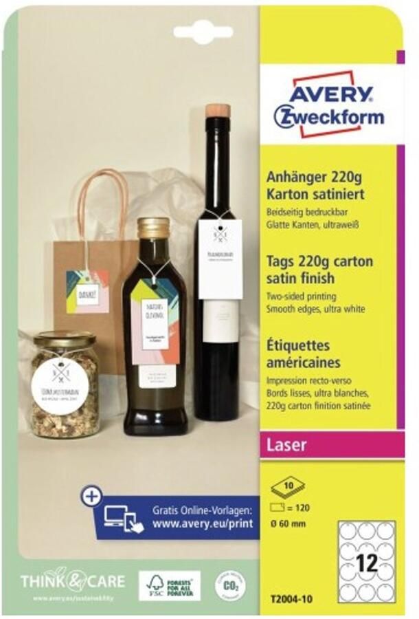 Avery-Zweckform T2004-10 Labels Ø 60 mm Karton Ultra-wit 120 stuk(s) Niet hechtend Laser (kleur) Laser (zwart wit) - Foto 2