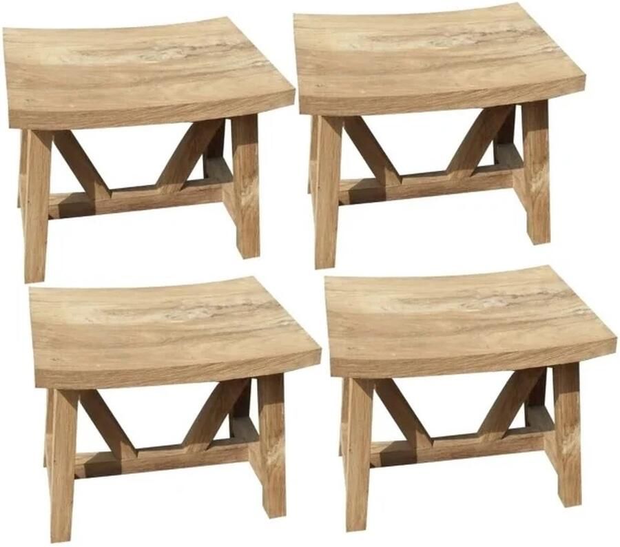 AVH-Collectie Set van 4 Stool voetenbank teak
