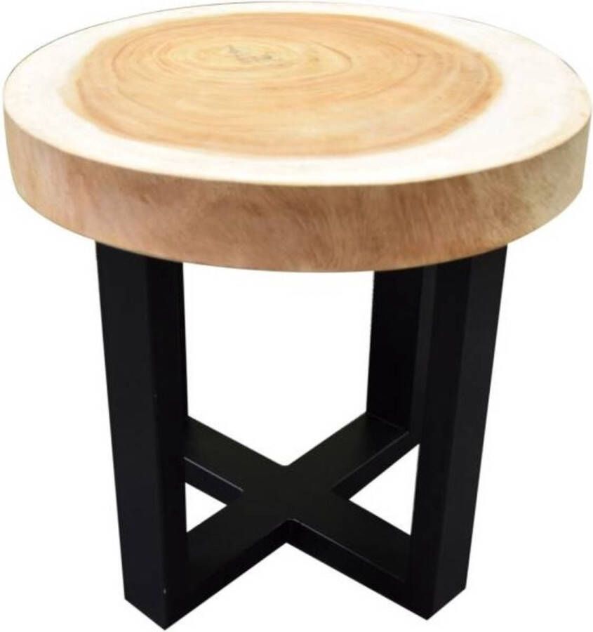 AVH-Collectie Boomstamtafel met gepoedercoat RVS poten 50xH47 cm rond bladdikte 6 cm