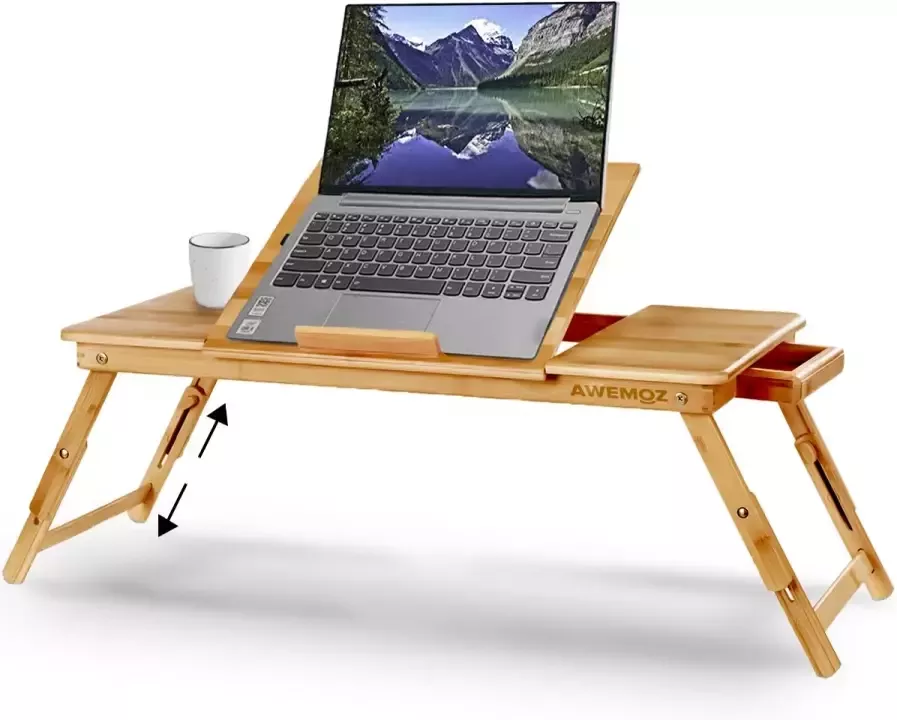 AWEMOZ Laptoptafel Laptop Standaard Bamboe Hout Bedtafel Laptopstandaard Computertafel Klaptafel Laptop Verhoger Bijzettafel XL Cadeau voor Mannen en Vrouwen
