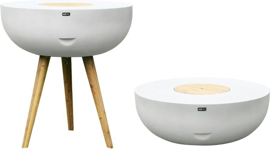 AXI Brandon 2-in-1 statafel bijzettafel & cooler – Kalksteen look – Bartafel met poten van acaciahout – Met koelvat van max. 24 liter