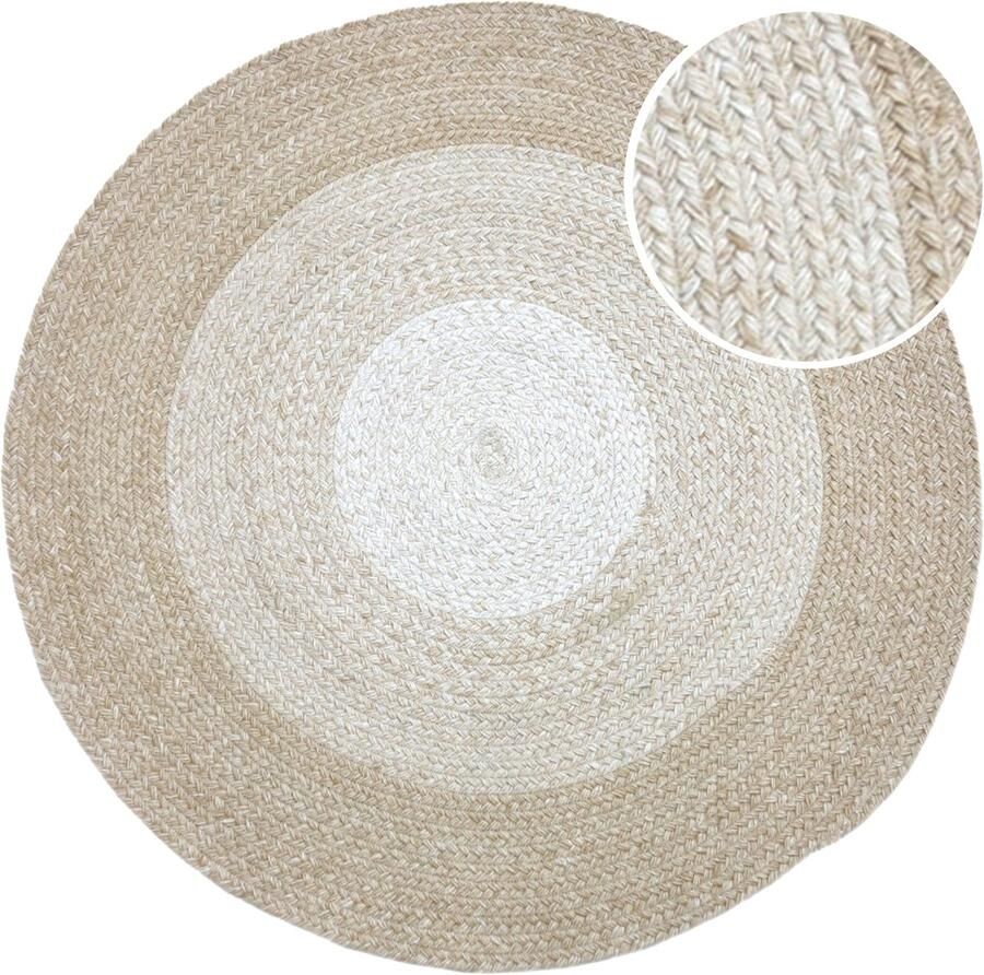 AXI Corfu Buitenkleed – Rond – Ø 120 cm – Beige wit – Ombre Buitenkleed – Buitentapijt – Weer- en UV-bestendig – Plat geweven – Tuintapijt – Voor binnen en buiten Handgeweven