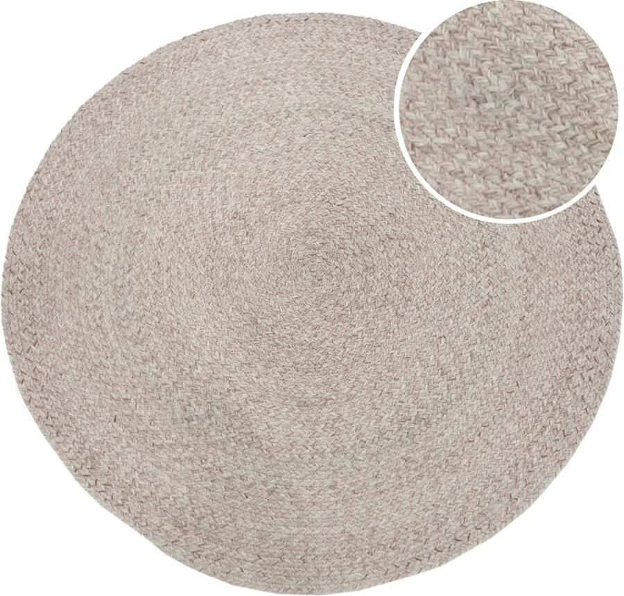AXI Corfu Buitenkleed – Rond – Ø 180 cm – Beige Rosé – Buitenkleed – Buitentapijt – Weer- en UV-bestendig – Plat geweven – Tuintapijt – Voor binnen en buiten Handgeweven