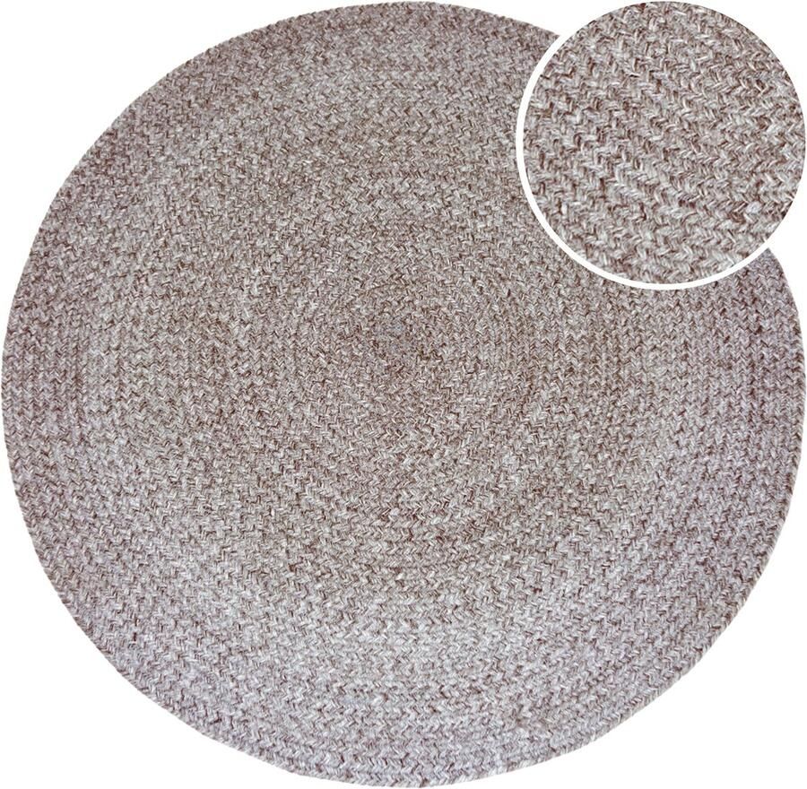 AXI Corfu Buitenkleed – Rond – Ø 120 cm – Bruin – Buitenkleed – Buitentapijt – Weer- en UV-bestendig – Plat geweven – Tuintapijt – Voor binnen en buiten Handgeweven