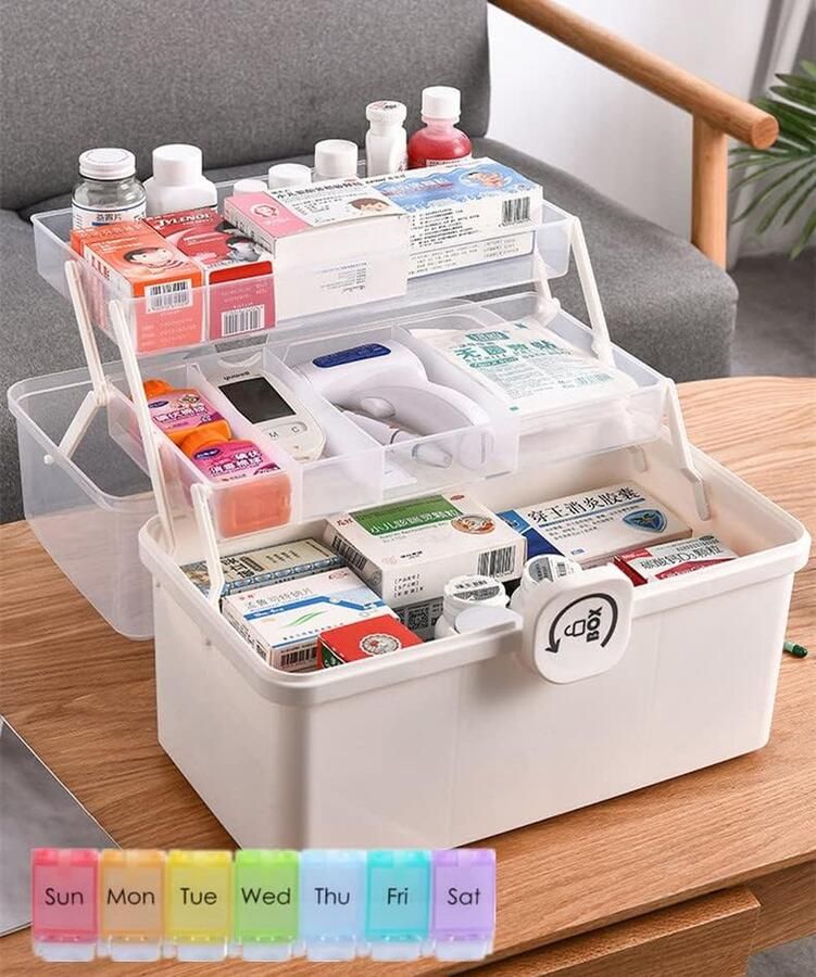 ShopHaven Medicijnorganizer met Multiple Verdiepingen Apothekerskast Kofferorganizer Ruime Opbergruimte Compact en Draagbaar Transparante Deksel